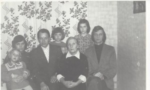 Lydia, second on left, with husband, kids, and mother